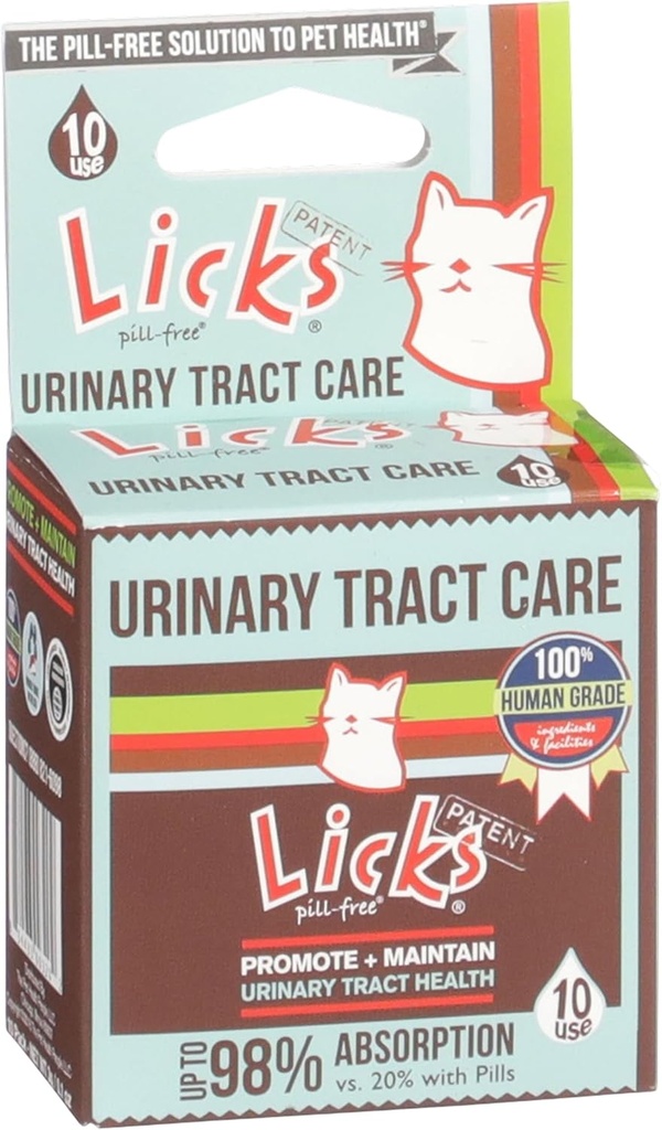 Licks Pill-Free Cat Urinary Tract Care - Cat UTI Care och Prevention Gel Packets - Urinary Tract Infection Supplement för katter - Omega 3 Fish Oil och L-Lysine Supplement - Gel Packets - 10 Användning