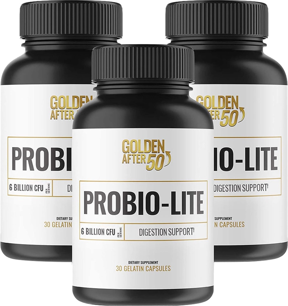 Golden After 50 Probio-Lite - for Gut Health and Digestion Support - Probiootit miehille ja naisille - 3 pullot - Probiootit satunnainen närästys, kaasu, ruoansulatushäiriöt