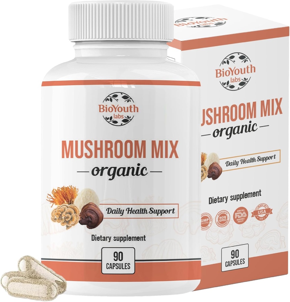 Organic mixed Mushroom Capsules Natural Supplement 