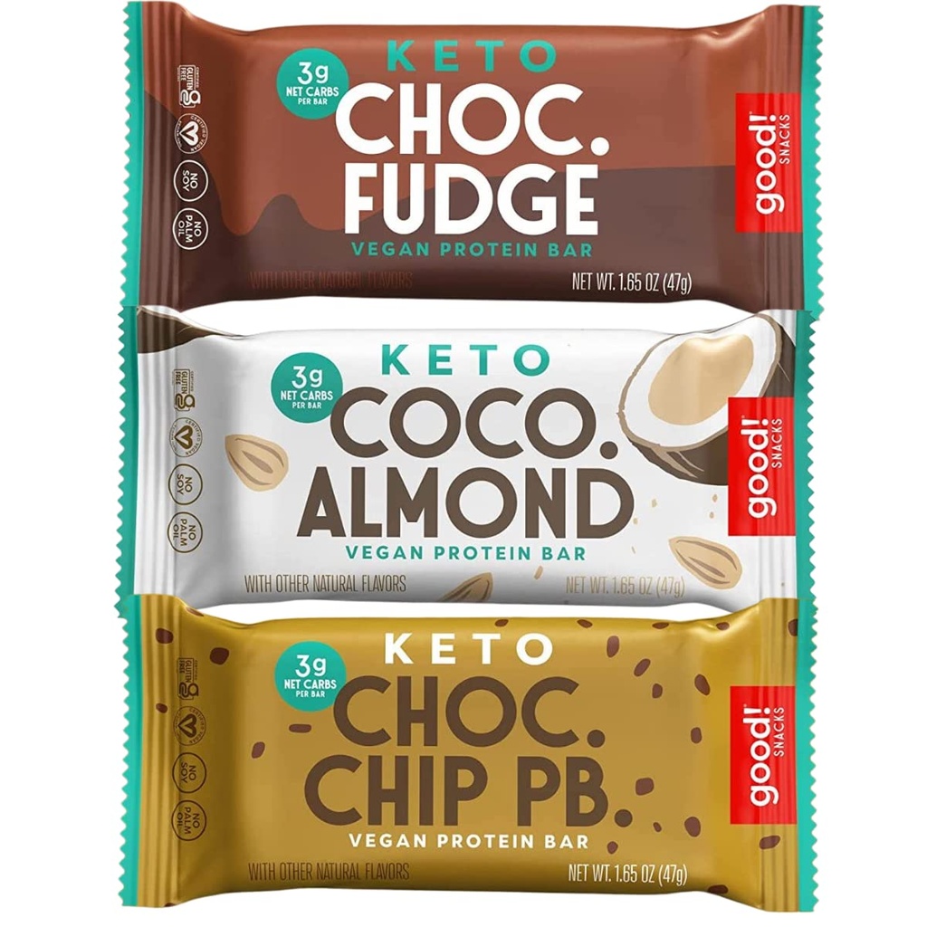 Hyvä! Välipalat Keto Variety Pack Protein Bar, Vegaani, soija & Gluteeniton, vähäsokerinen ateriankorvike, 10g korkea proteiini, luonnonterveellinen välipala, urheilijoille & aktiiviset elämäntavat, 3g Net Carbs,12 Bars