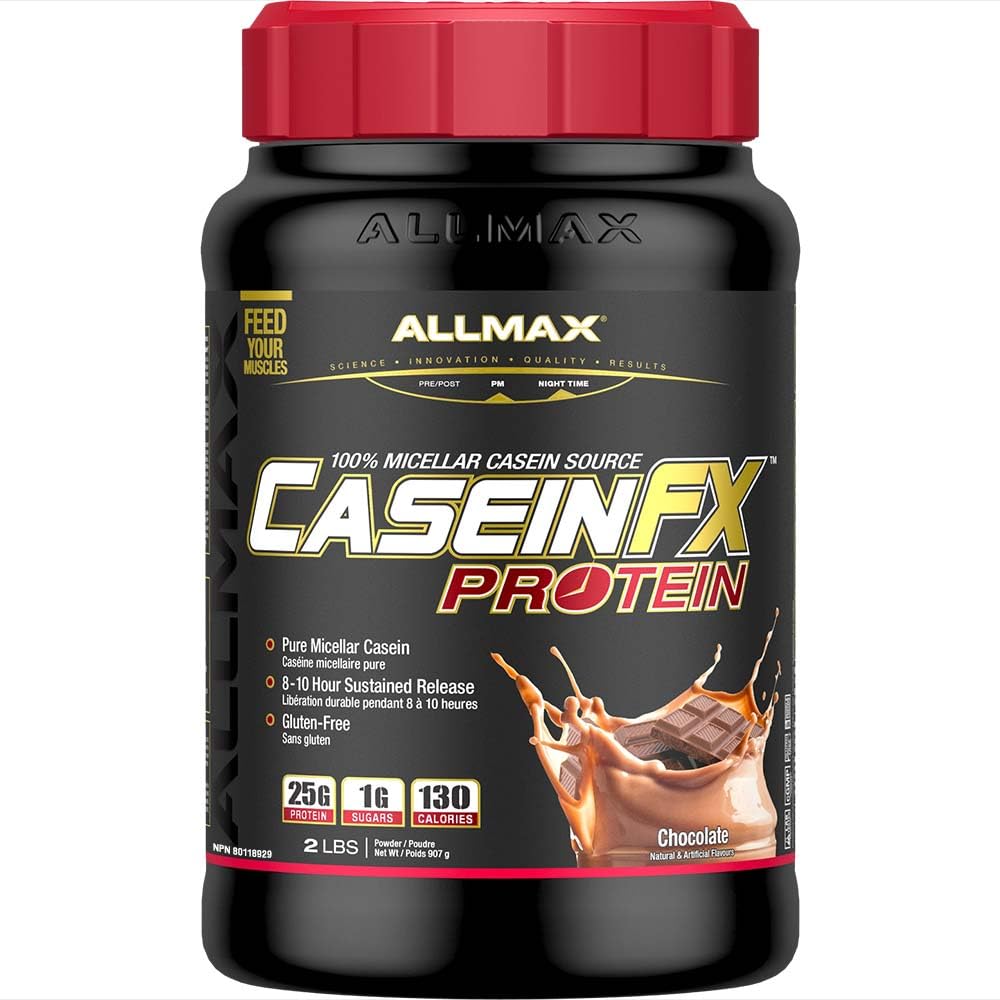 ALLMAX Casein-FX Protein, Chocolate - 2 lb - 25 Grams of Slow-Release Protein Per Scoop - Low Carb & Zero Added Sugar - Cirka 27 portioner