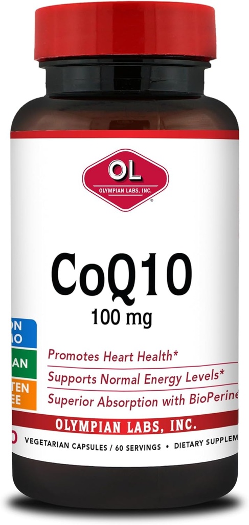 Olympian Labs CoQ10 100mg Formuloitu Bioperine suurempi imeytyminen, tukee Heart Health 60 kapselia