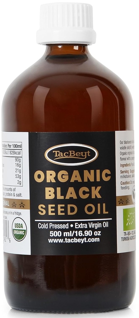 TacBeyt Black Seed Oil, Organic Cold Pressed Liquid, 2% Thymokinoni, 100% Original Turkin musta siemenöljy, USDA Certified, Gluteeniton, Non GMO, kylmäpuristettu, (alkuperäinen 16.90 Fl Oz)