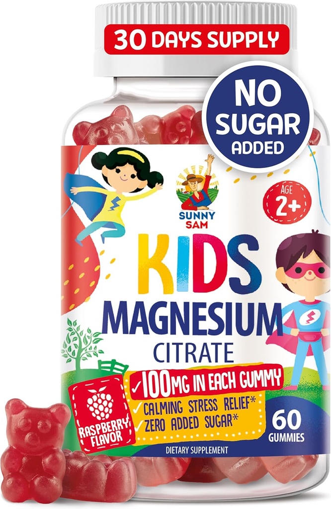 Magnesium Gummies för barn & vuxna - 100mg - Calm Magnesium Chews - Magnesium Citrate Chewable Supplement för Mood & Muscle Support - 60 Gummies