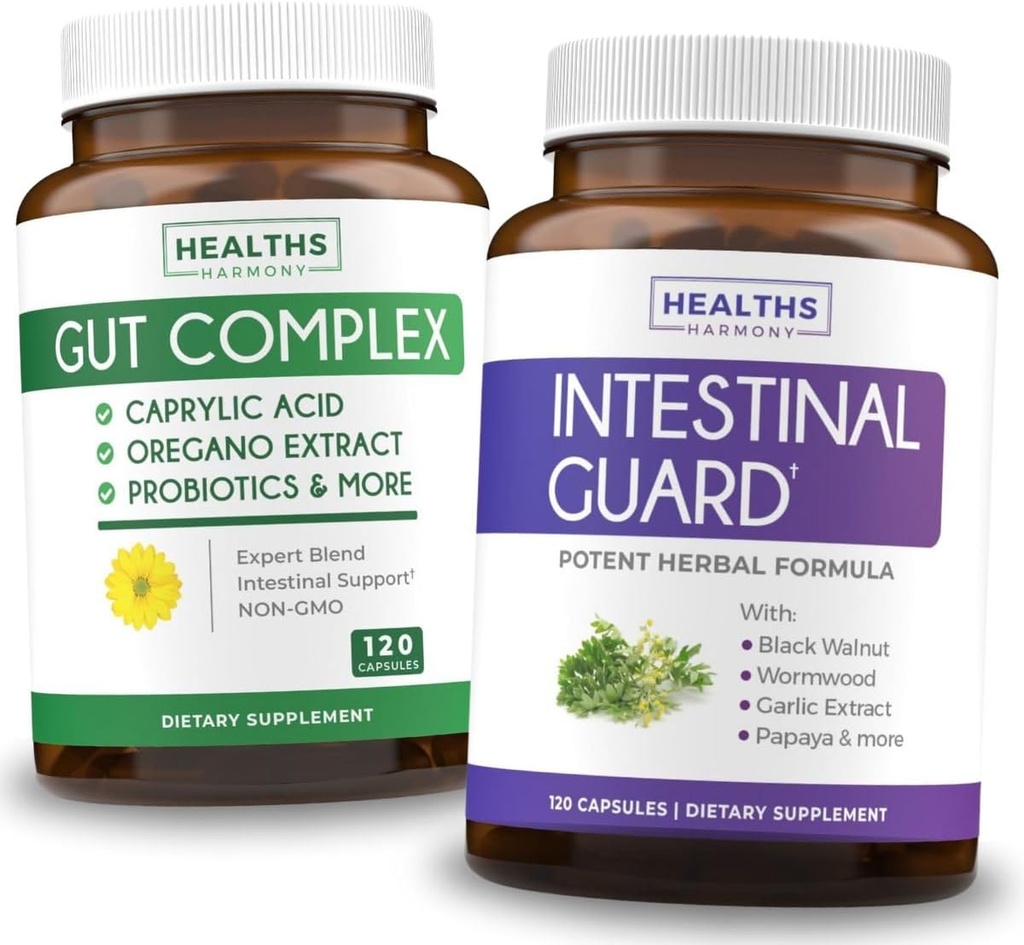 Suolisto Guard & Gut Complex (2-Kuukausi tarjonta) Gut Guard Combo - Suolisto Guard (120 kapselia) Potent Natural Formula & Gut Complex (120 kapselia) Natural Candida tuki - All-in-one tuki
