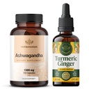 HERBAMAMA Ashwagandha och gurkmeja Ginger Kit - Bundle av 1500 mg Ashwagandha Root Capsules & Turmeric Ginger Tincture 2 fl oz - Vegan, icke-GMO, Sugar & Alkoholfri - 2 Pack