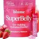Blume New SuperBelly Gut Health och On-The-Go Hydration Packets, Sugar-Free, med prebiotika, Probiotika, Apple Cider Vinegar, Vitamin C och Electrolytes, Strawberry Hibiscus, 15 Sticks