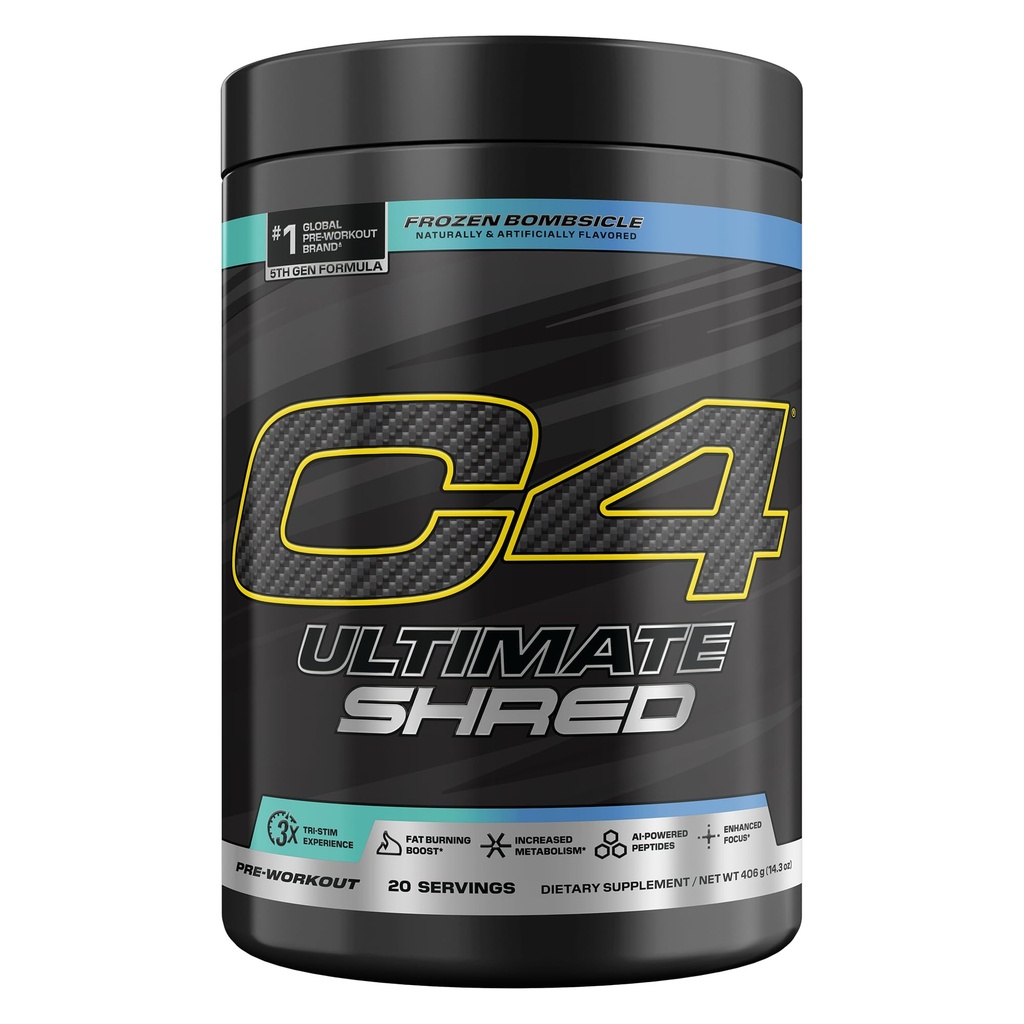 Cellucor C4 Ultimate Shred Pre Treout Powder, Metabolia täydentää Cayenne Extract + 300 mg kofeiini+TeaCrine+Dynamiini - Frozen Bombsicle, 20 tarjoilua