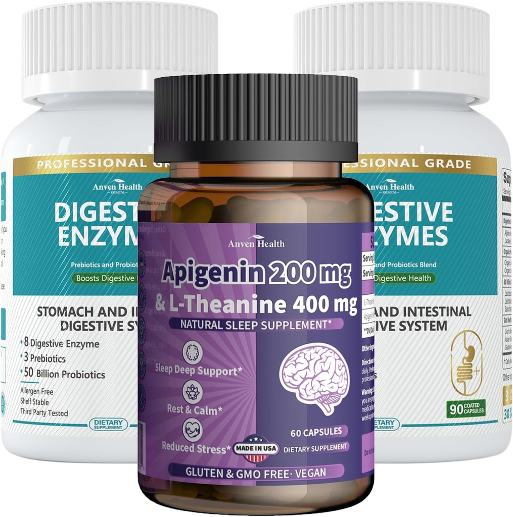 Apigeniini L-Theanine + Dgestive Enzymes Wellness Bundle 