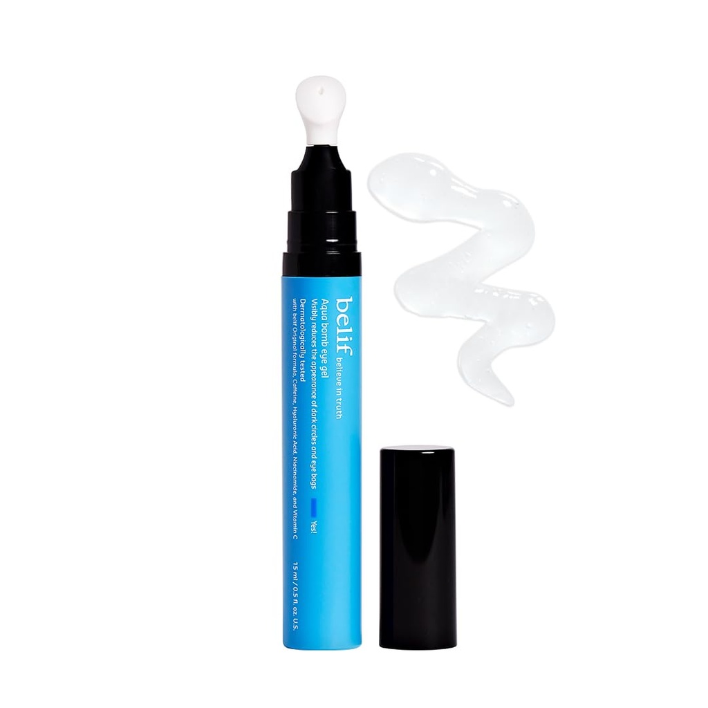 belif Aqua Bomb Cooling Eye Gel - Kofeiini & Hyaluronic Acid for Puffiness & Hydration, Niacinamide & C-vitamiini Dark Circles, Adenosine & Collagen for Plumping & Firming, Korean ihonhoito