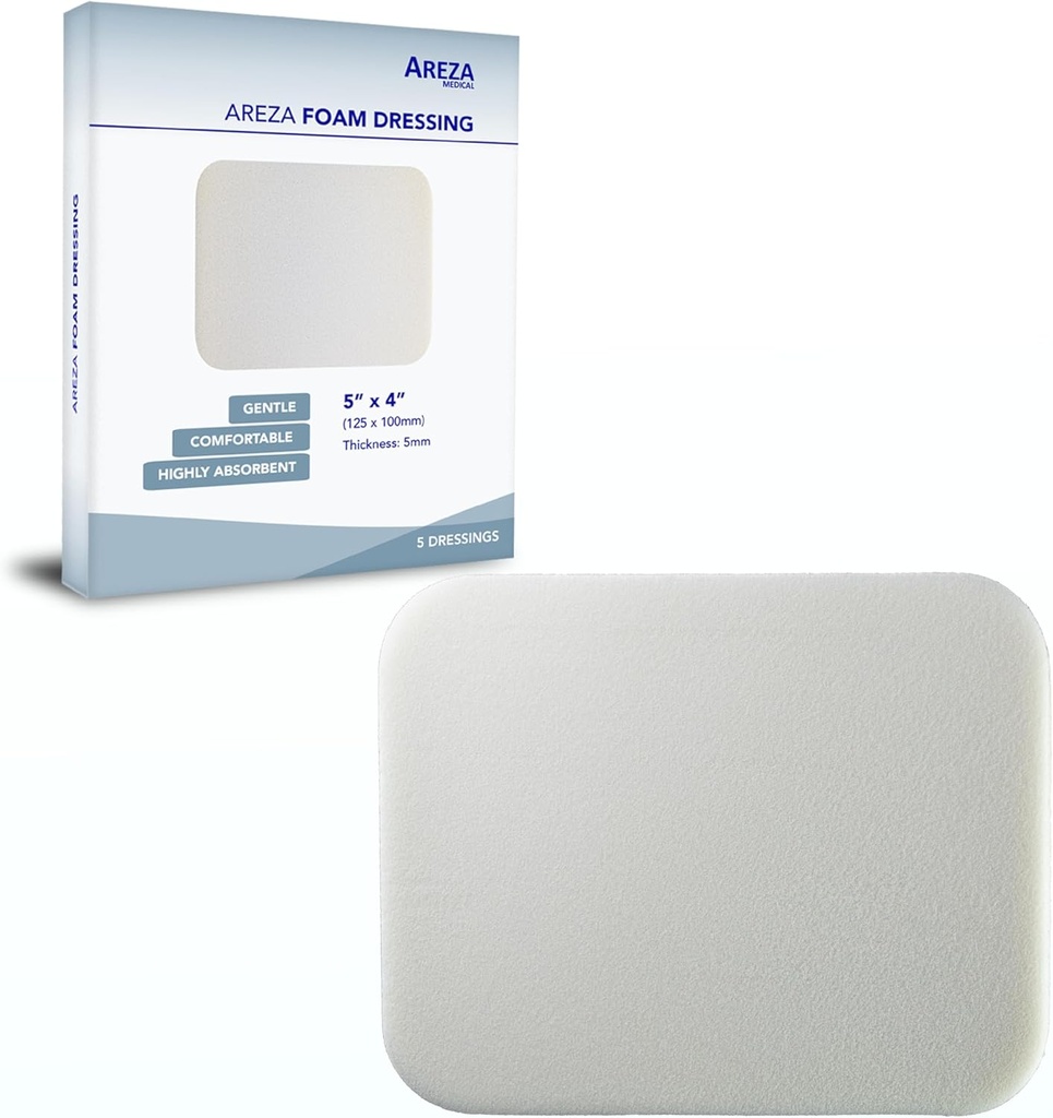 Areza Medical - Vaahtohaavojen pukeutuminen - Polyuretaani - Steriili - 5" x 4" (12.5 cm x 10 cm) - 5 PCS