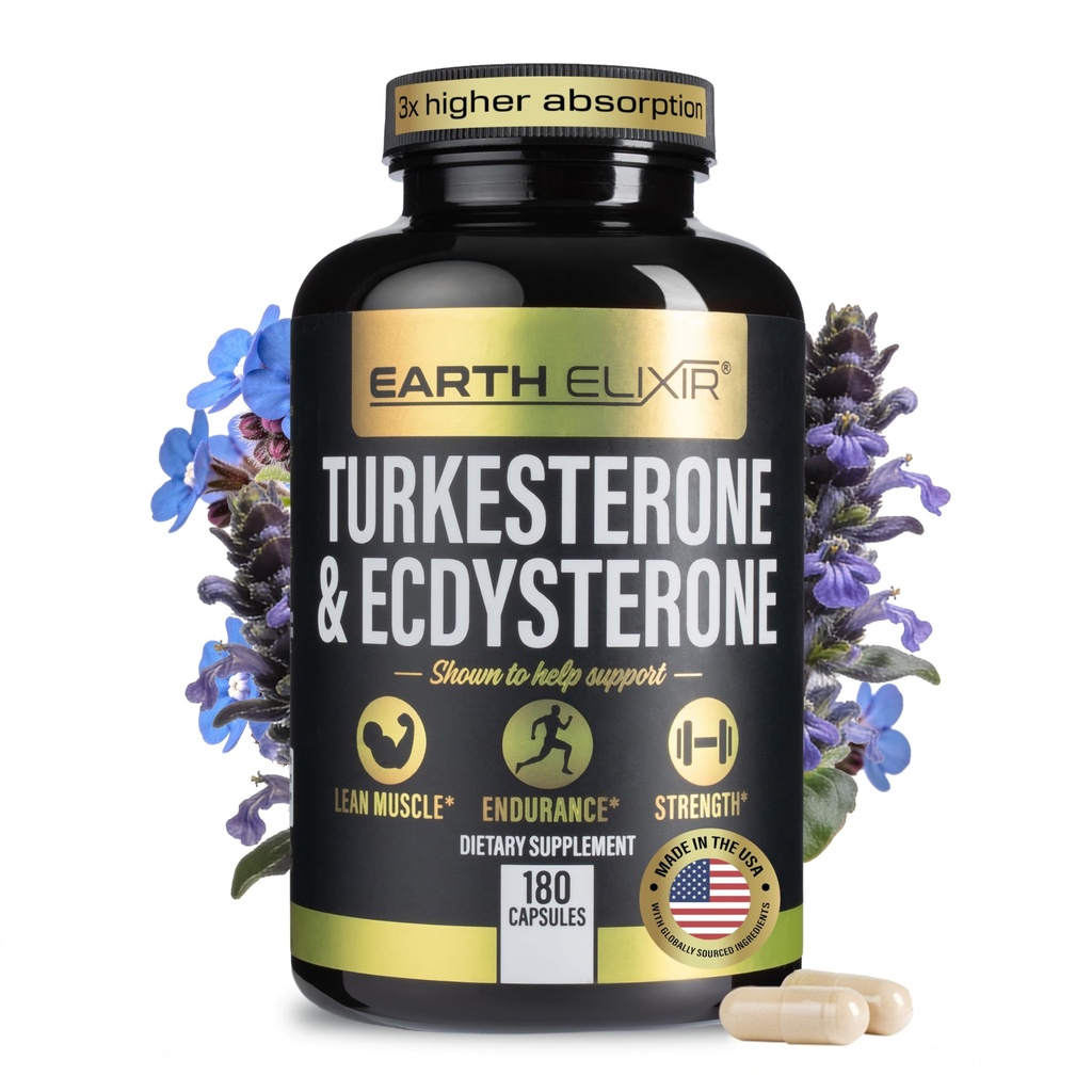 Turkesterone & Ecdysterone ... Natural Testosteroni Support, 2-in-1 High Potency Turkesterone Supplement for Men & Women with 95% Beta Ecdysterone - Strength, Energy and Vitality 180 kapselia
