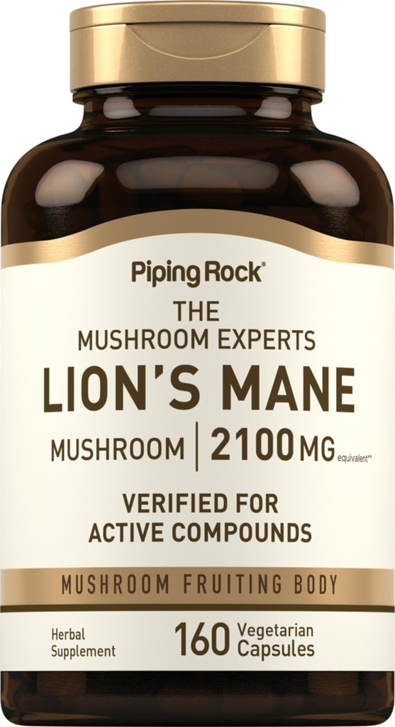 Piping Rock Lions Mane -sieni- lisäravinteet ... 2100mg 160 kapselia...