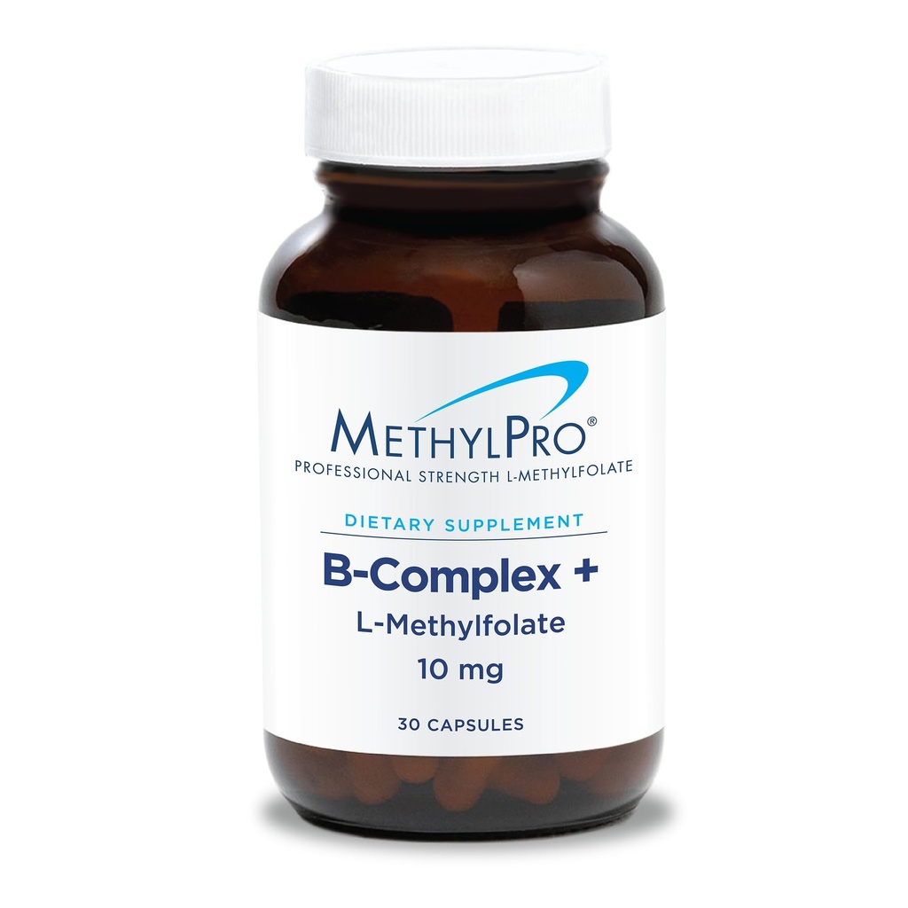 MethylPro B-Complex + L-Metyylifolaatti 10 mg - Methylated B-vitamiini Complex for Women and Methyl Man, Cellular Energy Support with Folate, Niacin and Biotin, VIT B täydennysosa - 30 Vegaanikapselia