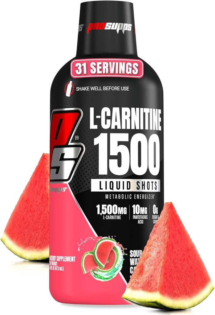 PROSUPPS L-karnitiini neste 1500, Stimulantti-vapaa neste laukausta miehille ja naisille - Clean Pre-Workout Drink for Energy, Performance & lihasten Recovery - Ei sokeria, ei karbeja - 31 tarjoilut, vesimeloni Candy