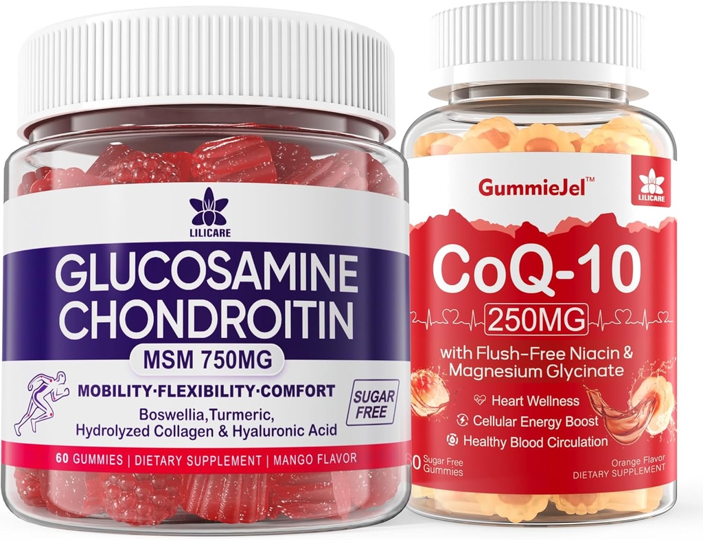 Sokeriton Glukosamiini Chondroitin MSM 120 Counts + CoQ10 250mg Täytetyt Gummies 60 Counts
