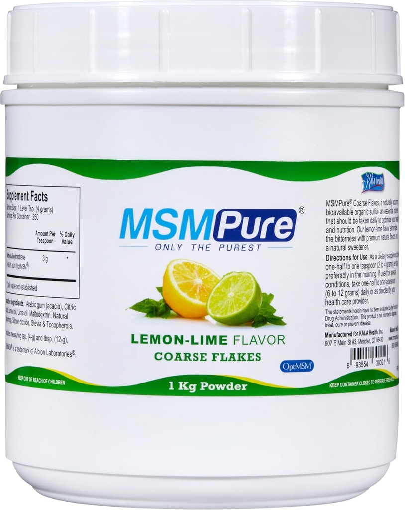 KALA TERVEYS MSMPure Lemon Lime Flavored Coarse MSM Powder Flakes 