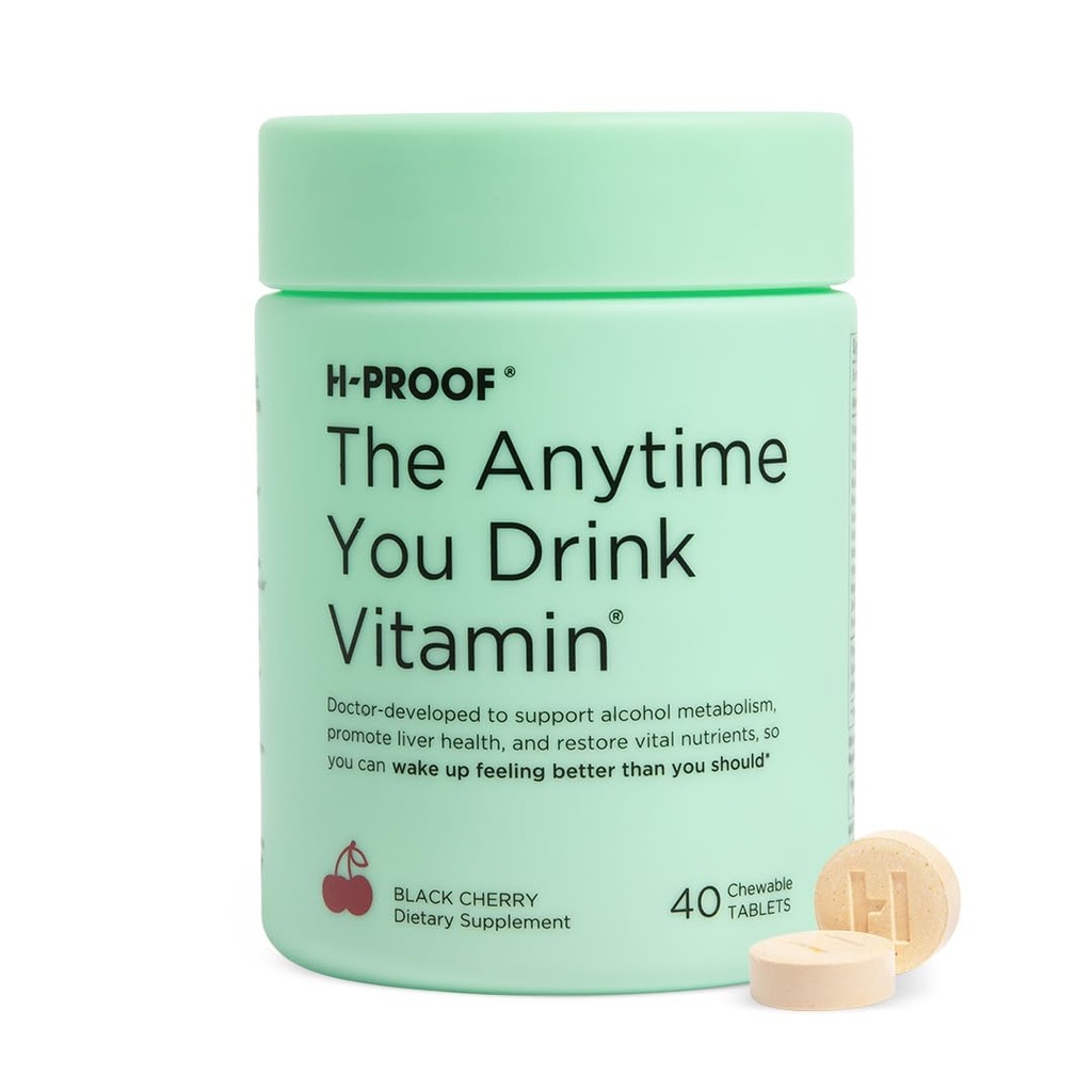 H-PROOF Koska tahansa juot vitamiinia, maksan terveys ja immuniteetti tuki electrolyyttejä, maito Thistle, ja vitamiinit B & C - 40 purutablettia (20 tarjoilua), vegaaninen, musta kirsikka