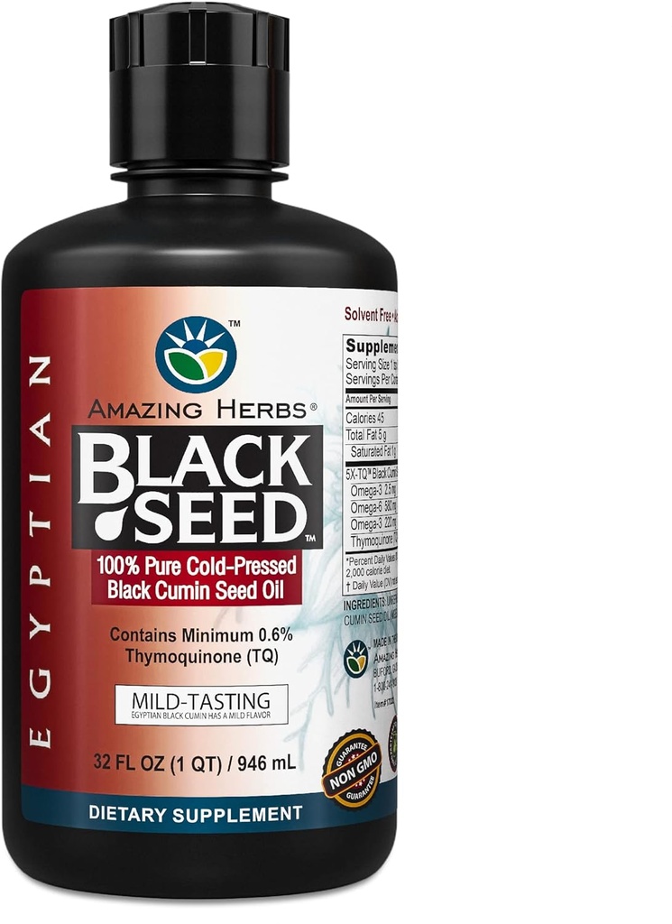 Fantastiska örter egyptiska Black Seed Oil - Gluten Free, Non GMO, Cold Pressed Nigella Sativa Aids i Digestive Health, Immune Support, Brain Function, Mild Flavor - 32 Fl Oz