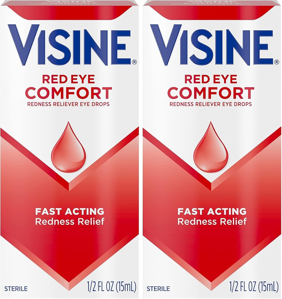 Visine Red Eye Comfort Redness Relief Eye Drops auttaa Relieve Red Eyes johtuen pieni silmän ärsytystä Nopea, Tetrahydrotsoliinia HCl, 0,5 fl. oz (Pakkaus 2)