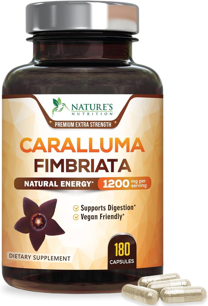 Pure Caralluma Fimbriata Extract Erittäin väkevä 1200mg - Natural Caralluma Fimbriata Kapselit Endurance Support, paras vegaaninen täydentää miesten ja naisten, ei-GMO - 180 kapselia