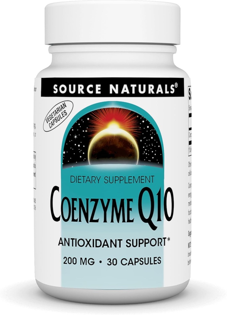 Källa Naturals Coenzyme Q10, Antioxidant Support * för energiproduktion, hjärtfunktionsstöd, antioxidantskydd och hälsosamma tandkött, 200 mg - 30 vegetariska kapslar
