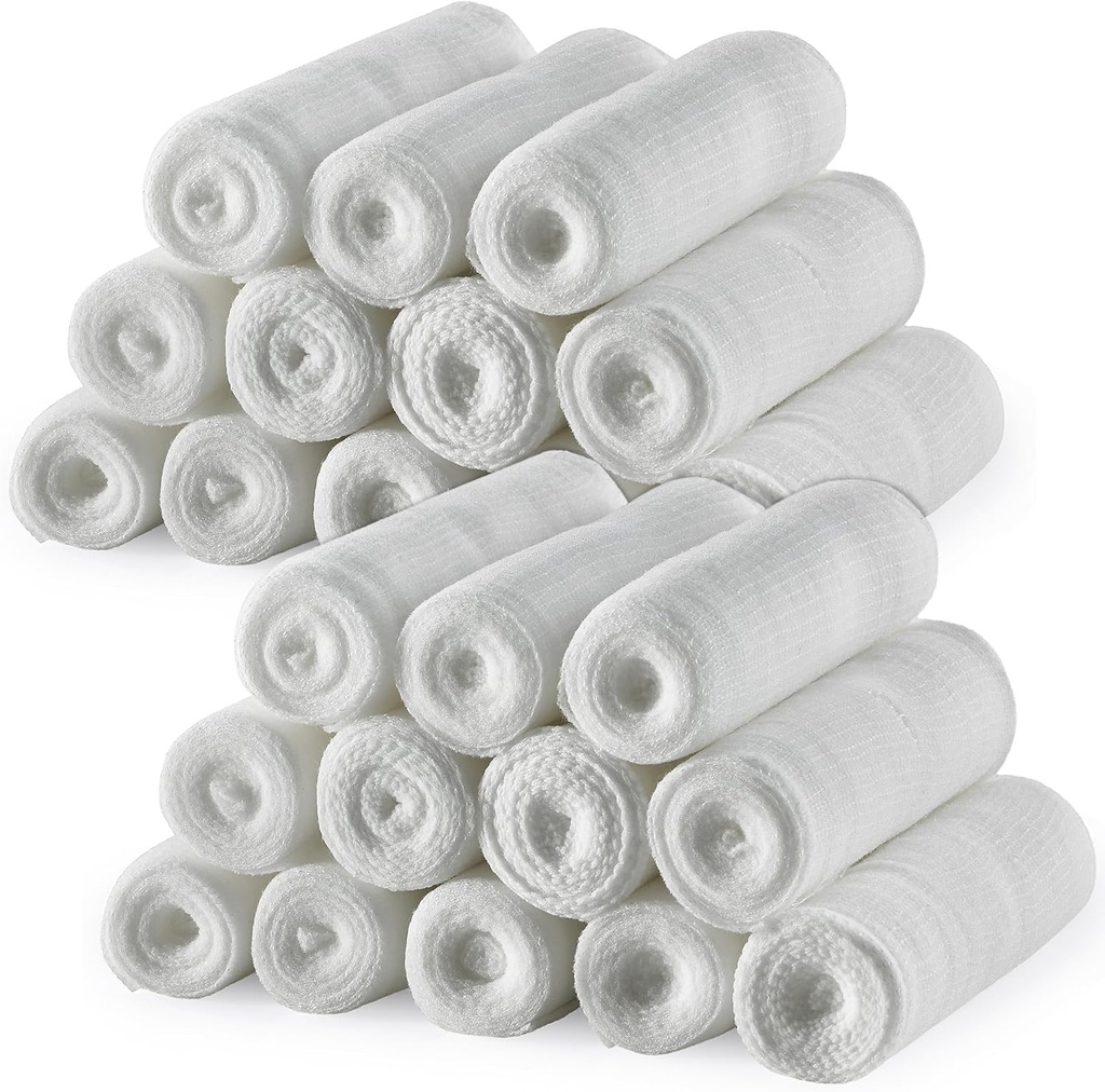MEDCA Gauze Bandage Rolls - (24 Pack) 4 i x 4.1 Yards Per Roll, Medical Grade Stretch Wrapping för att klä alla typer av sår och första hjälpen Kit (4-tums, 24 Pcs)