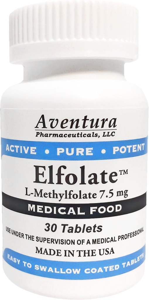 ELFOLATE® 7,5 mg L-Methylfolate Methyl Folate Methylfolate Medical Food Supplement Professional Strength Active Pure Potent 30 tabletter