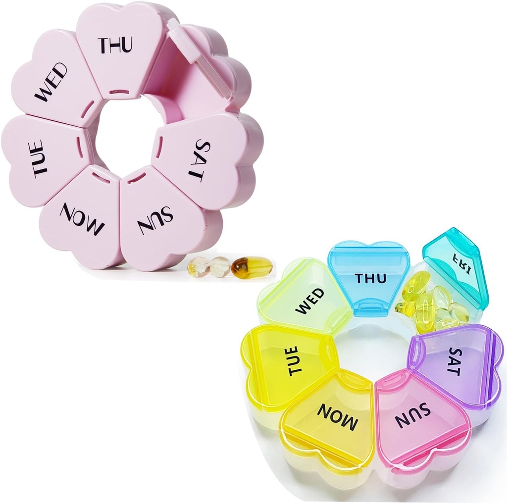 MOLN HYMY Cute Weekly Pill Box 7 Day, Heart Shaped Pill Case Organizer 1 gång om dagen, Purple Pink Pill Container Once Daily, Large Medicine Dispenser för vitamin / fiskolja / medicin / tillägg