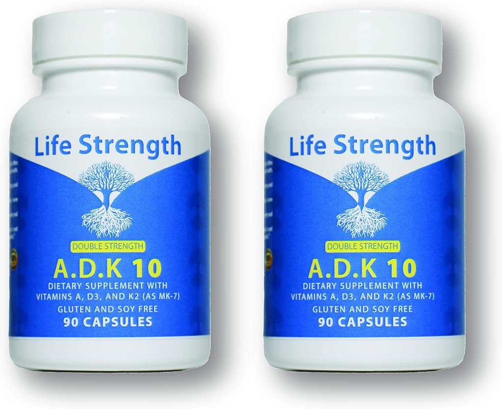 ADK 10 Supplement (180 greve) - Läkare formulerade vitaminer A1, D3 & K2 (som MK7) för benhälsa - Immunsystemsupport - Gluten Free, Soy Free, Non-GMO - 90 kapslar