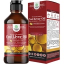 Icelandic Wild Caught Cod Liver Oil Liquid - Fish Oil Drops med Omega 3, EPA, DHA, Vitamin D & A - Liquid Cod Liver Supplement för Hjärta, Gemensamt, Brain & Immune Support - 240 ml (8 Ounce)