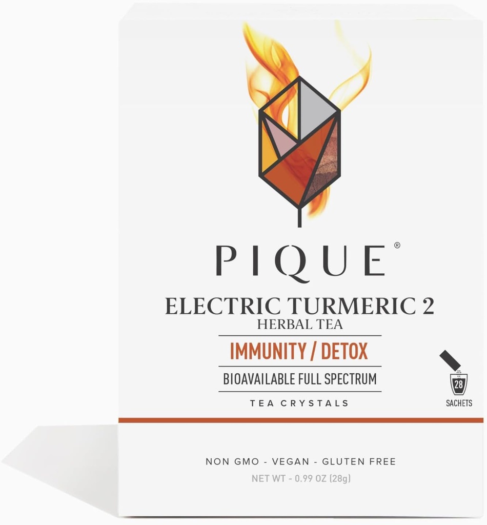 Pique Electric Turmeric 2 - Tukee tervettä immuniteettia, Natural Inflamatory Response, Natural Detox Pathways, ja Radiant Skin - 28ct Single Serve Sticks (Pack of 1)