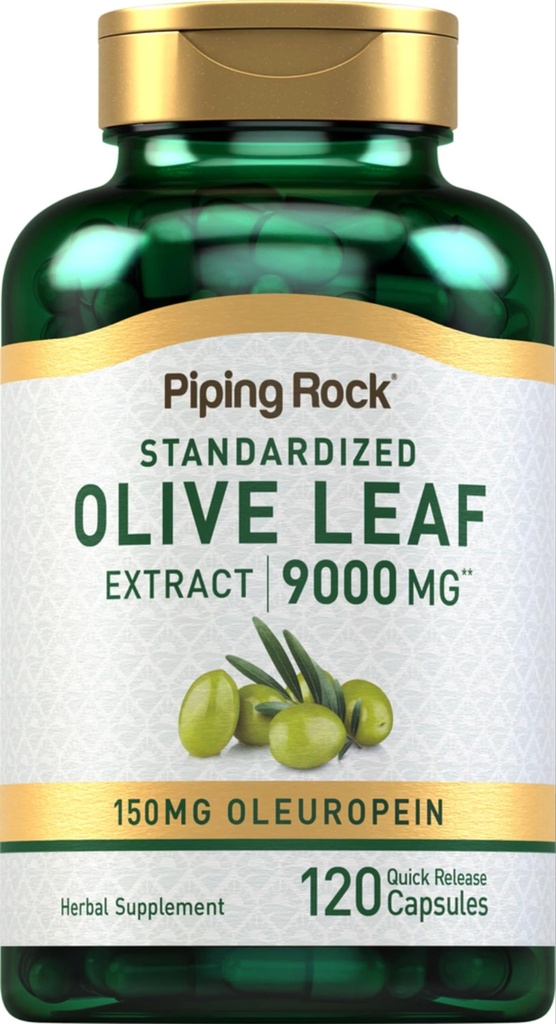 Piping Rock Olive Leaf Extract Capsules | 9000mg | 120 piller | 150mg Oleuropein | Standardiserad Herbal Supplement | Non-GMO, Gluten Free