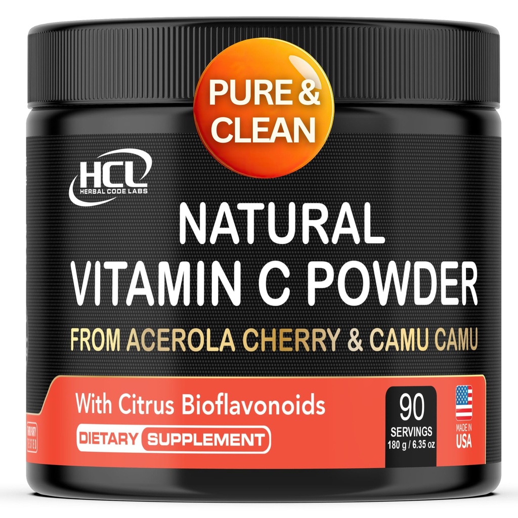 Natural Vitamin C from Acerola Cherry & Camu Camu Powder - High Absorption with Citrus Bioflavonoids - Immune System & Collagen Booster - Anti Aging Skin Vitamins Made in USA 90 servings