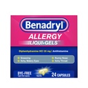 Benadryl Liqui- Gels Allergialääketiede, väriaineettomat nesteet geelikapselit, joissa 25 mg difenhydramiini HCl: n antihistamiinia allergisten ja kylmän oireiden lievittämiseen Kuten Runny Nenä ja Aivastelu, 24 ct