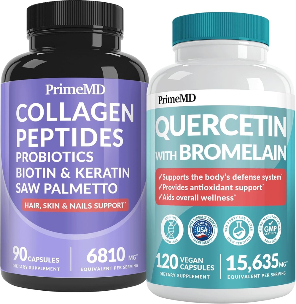 27-in-1 Hiusten iho ja kynnet Vitamiinit (6810mg) w/Biotin ja Collagen hiusten kasvu vitamiineja probiootit ja Saw Palmetto, 90 ct - 28-in-1 Quercetin bromelain Daily Immune Defense (120ct)