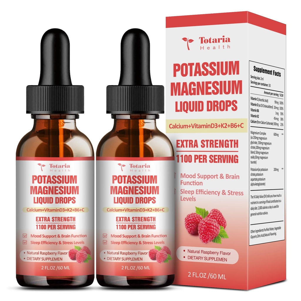 Kalium Magnesium Supplement Liquid Drops - High Absorption Potassium Supplement med Magnesium, Calcium, Vitamin D3 K2, Vegan, Non-GMO Potasio Support Leg Cramps, Bone, Muscle - 4 Fl oz