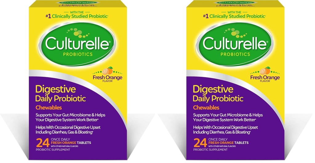 Culturelle Divegestive Health Daily Probiotic-Chewables,Probiootti miehille & naisille,Most Clinically Studyed Probiotic-Strain,10 miljardia PMY,Tukee satunnaisia ripulia,Gas, turvotus, 24 Count (Pack of 2)