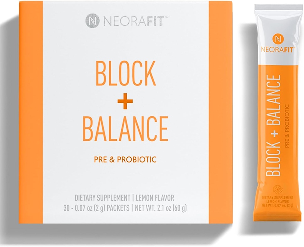 NeoraFit - Block+Balance Pre och Probiotic Powder - Daglig användning, Craving Support, Vitamin C & Blend, Convenient Stick Packs - 30 Count