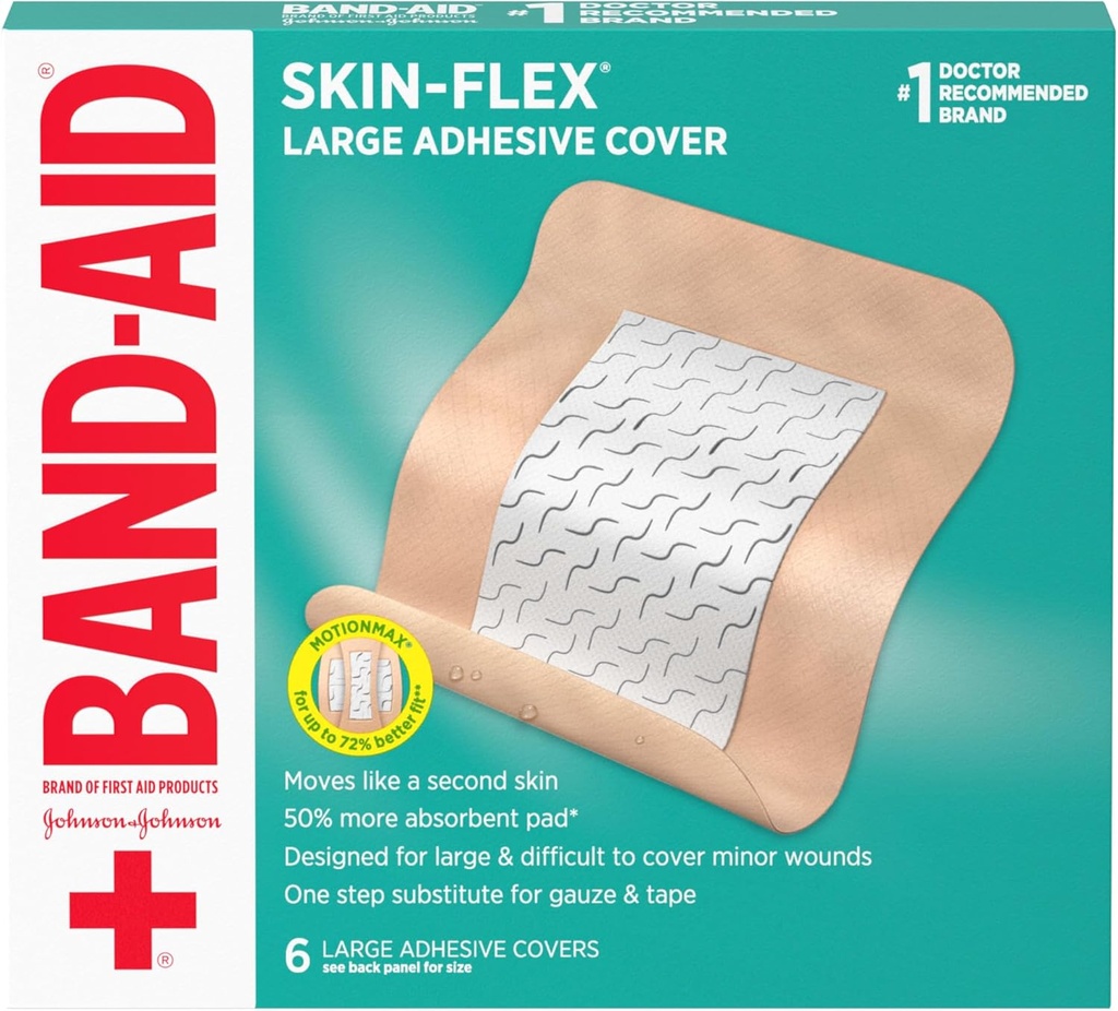 Band-Aid Brand Skin-Flex Adhesive Joustava Haavankuoret ensiavussa Haavojen hoito pienistä haavoista, scrapes & Burns, mukava tunne, liikkuvat kuin toinen iho, Steriili, suuri, 6 t
