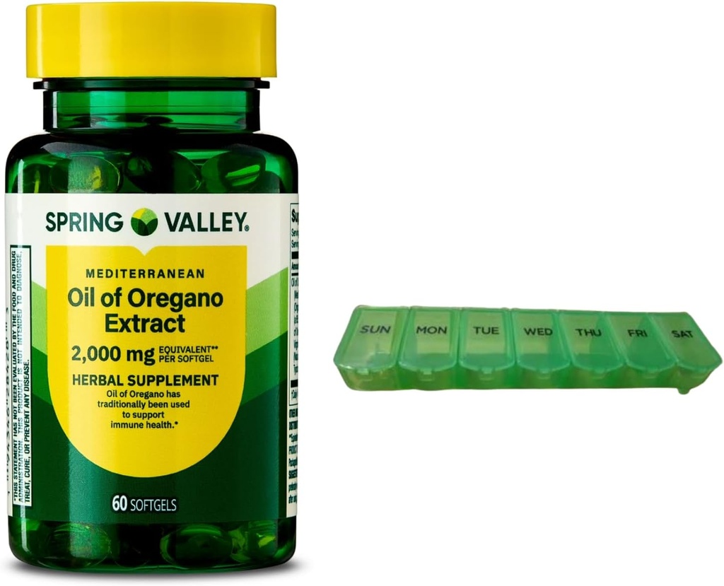 Spring Valley Mediterranean Oil of Oregano 2000 mg 60 Softgels for Immuno Health Pill Organizer