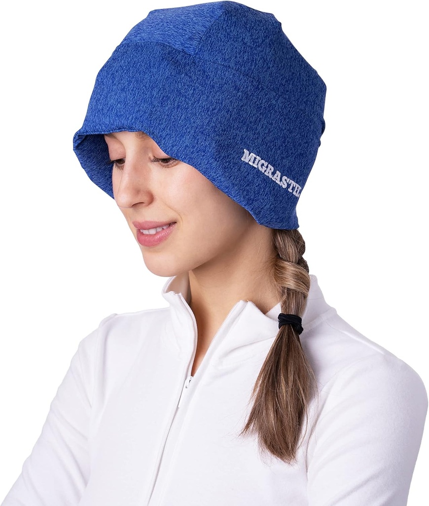 Migrastil MigraFreeze Deluxe Päänsärky & Migreenihattu. Pehmeä, joustava viilentävä geelikorkki miehille ja naisille. Form Fitting Ice Pack and Head Wrap with Zippered Storage Bag. Mukava, No-Pain Design.