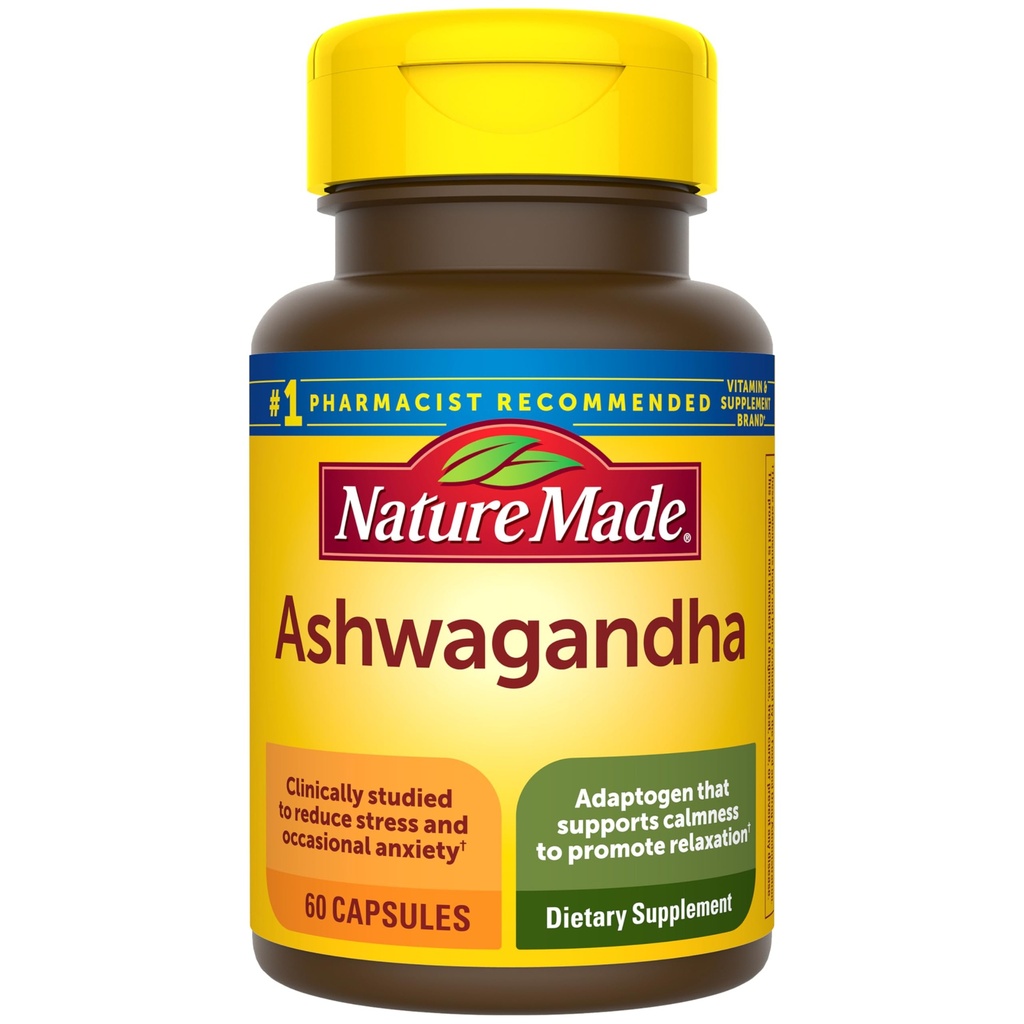 Nature Made Ashwagandha kapslar 125mg för stressstöd, 60 kapslar, 60 dagars leverans