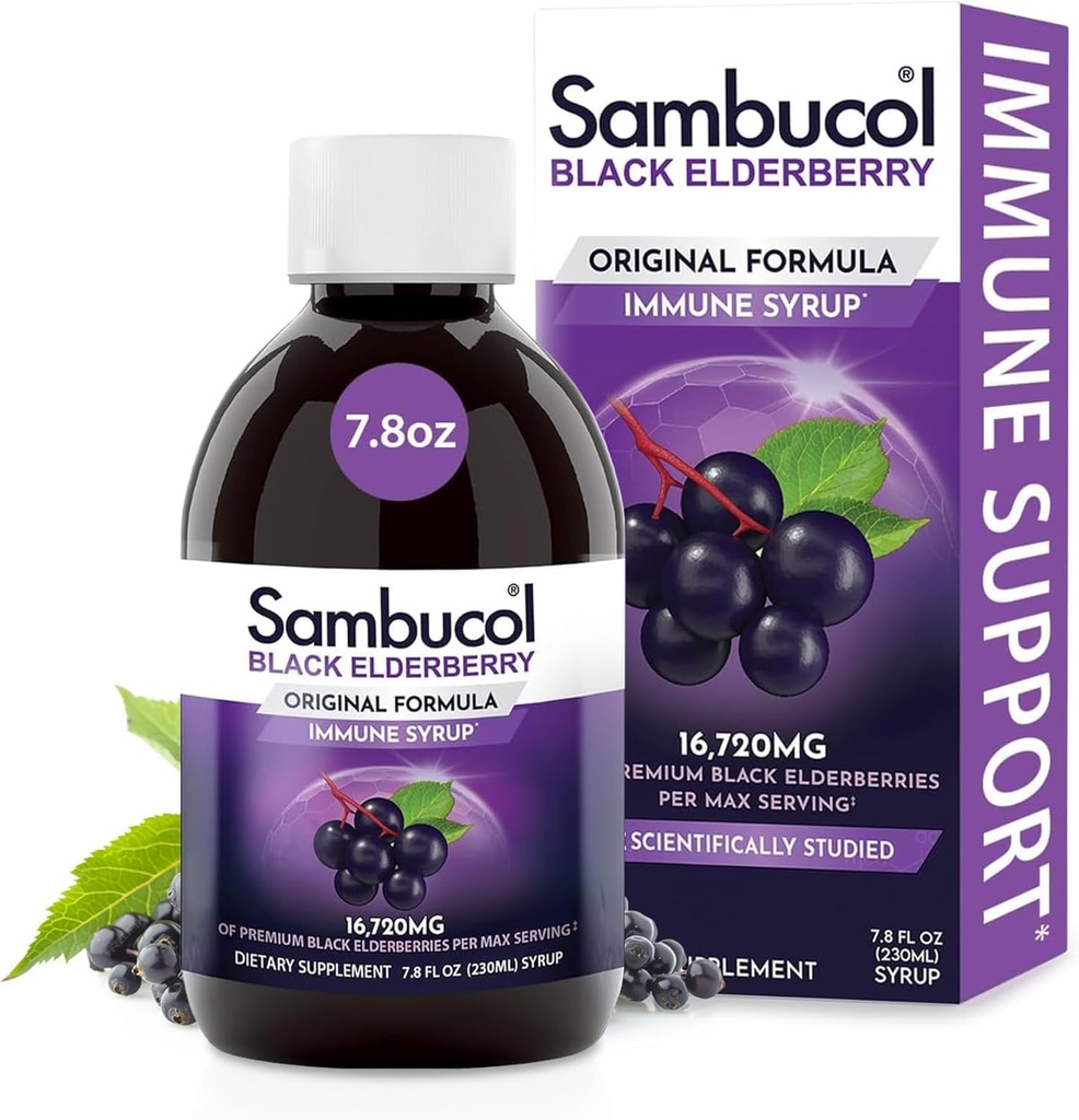 Sambuco Black Elderberry Syrup - Sambucus Elderberry Syrup aikuisille Immuunituki, Elderberry Liquid, Elderberry Extract, Gluteeniton - 7,8 Fl Oz