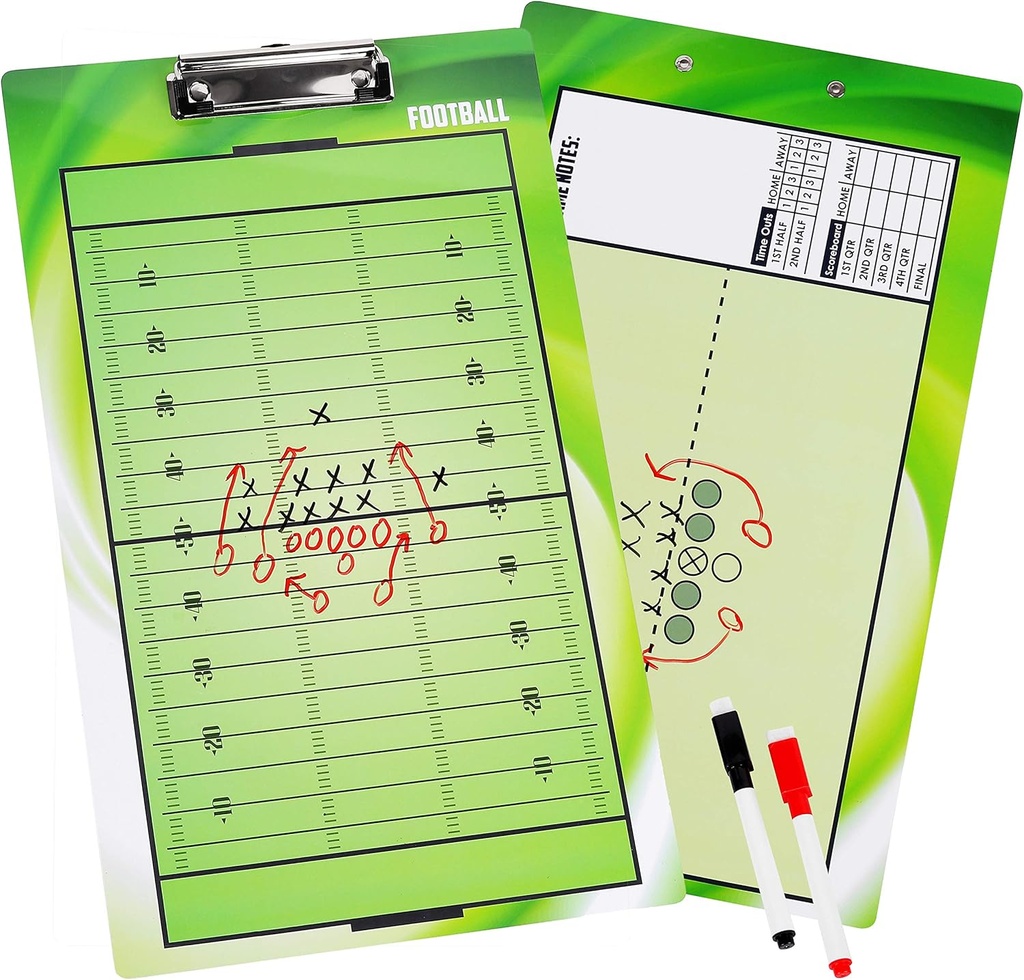 BETTERLINE Football Coaching Board Double-Sided Dry-Erase Clipboard för American Football Coaches - Kommer med 2 Raderbara Pennor