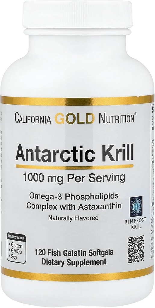 California Gold Nutrition Antarktis Krill Oil, Omega-3 Fospholipids luonnollisesti esiintyy Astaksantiini, Natural Mansikka & Sitruuna maku, Non GMO, 1000 mg, 120 Kala Liivate Softgels