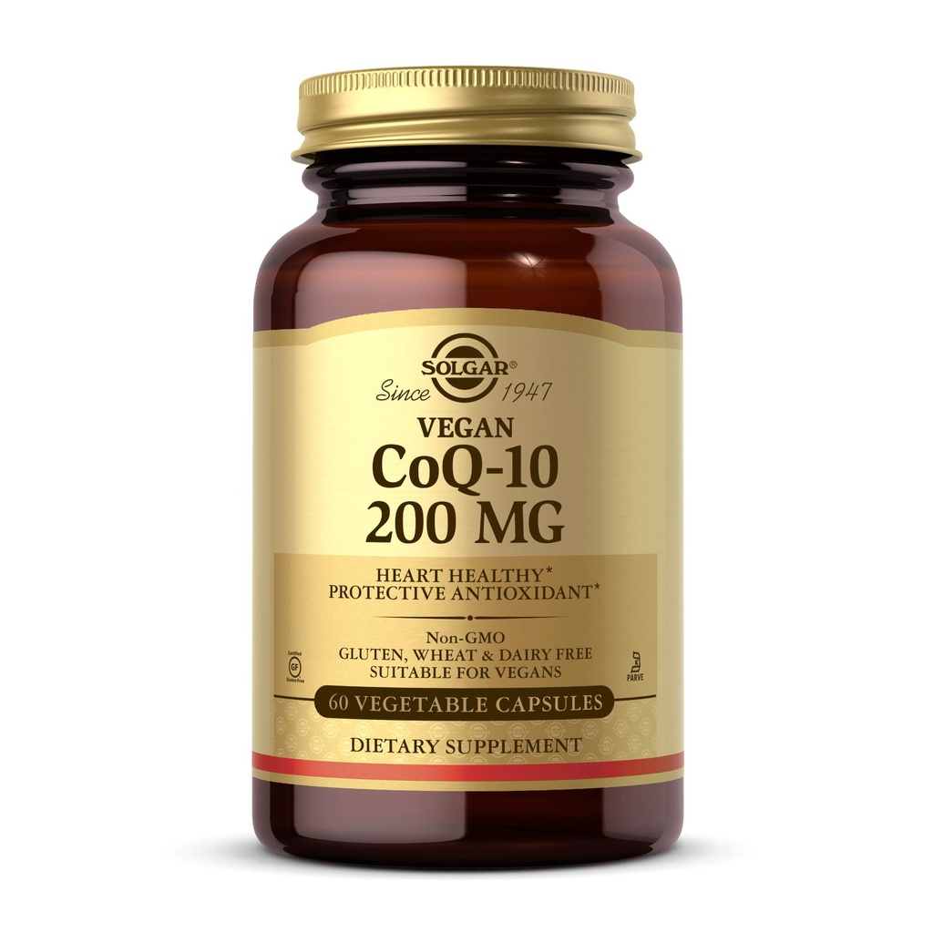Solgar kasvissyöjä CoQ-10 200 mg, 60 kasviskapselia - Heart Terve, suojaava antioksidantti - Coenzyme Q10 (CoQ-10) täydennysosa - Vegaani, gluteeniton, maitotuotteeton, Kosher - 60 tarjoilua