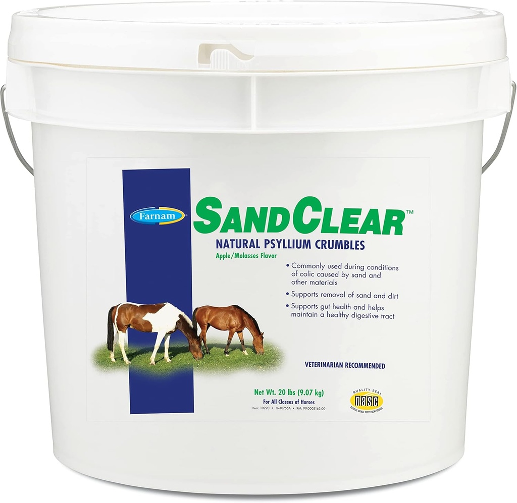 Farnam SandClear Psyllium Crumbles Supplement för hästar, hjälper till att ta bort sand från Colon & Supports Digestive Health, Apple / glas smak, 20 lbs.