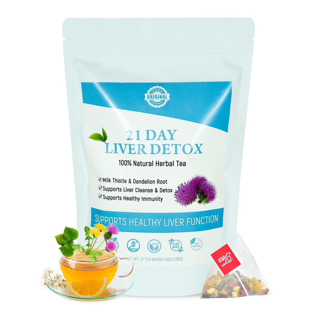 Laicuherb Milk Thistle Liver Detox Tea for Digestion and Immunet, Natural 21 Day Liver Cleanse Herbal Tea for Liver Cleansing &amp; Vatsanhoito, Kofeiiniton, 21 Teabags
