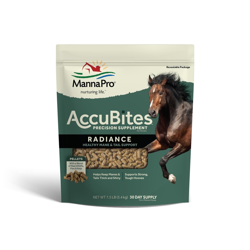 Manna Pro AccuBites Radiance Equine Supplement – Skin & Coat, Essential Vitamins & Hoof Health for Horses – Packad med Omega 3, 6, & Biotin – Main & Tail Maintenance – Alfalfa Flavored – 7,5 lbs